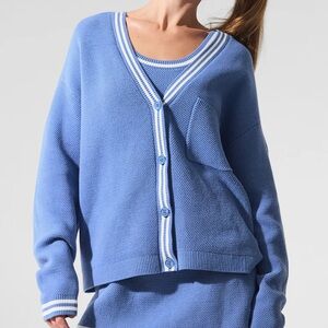 NWT ALO Yoga Tennis Club Sweater Knit Cardigan Size XS Crystal Clear Blue